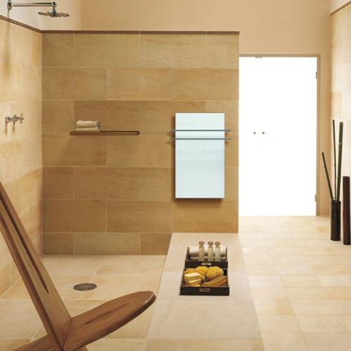 Sèche serviettes Solaris 550w blanc brillant avec reflet vert de la marque Fondis - Valente Design