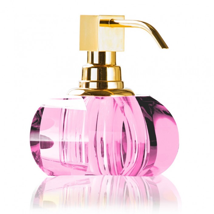 Distributeur de savon liquide en verre rose Kristall Decor Walther - Finition dorée