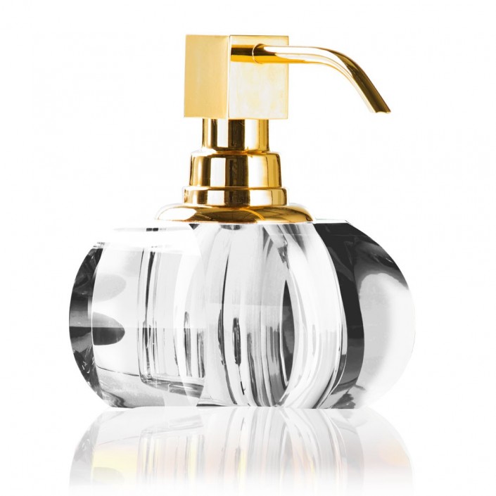 Distributeur de savon liquide en verre transparent Kristall Decor Walther - Finition dorée