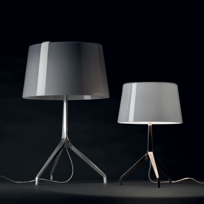 Lampes de table Lumière XXL et XXS Chrome noir abat-jour gris Foscarini - Valente Design