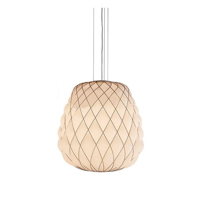 Suspension Pinecone cage chromée verre blanc Fontana Arte Valente Design Paola Navone 