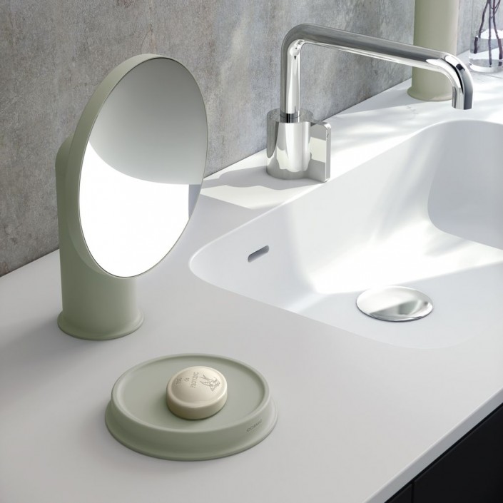 mise en scène assiette porte savon vert sage GEYSER de COSMIC - Valente Design