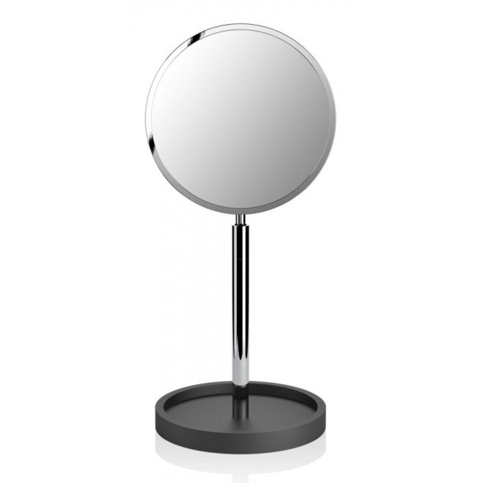 Miroir rond sur pied à poser noir et chrome - Marque  Decor Walther - Collection Stone