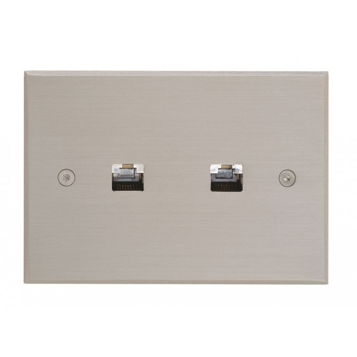 Plaque Rectangulaire Double RJ45 Nickel Brossé MELJAC 115x80 mm pour une épaisseur de 3mm - Valente Design