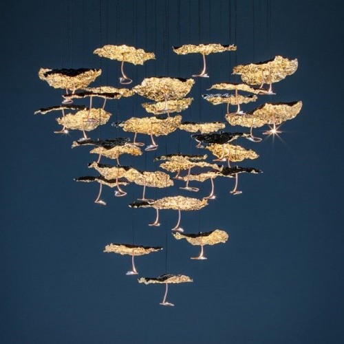 Suspension Gold Moon Chandelier or Catellani and Smith Valente Design allumée