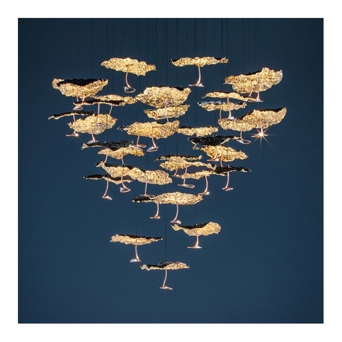 Suspension Gold Moon Chandelier or Catellani and Smith Valente Design allumée