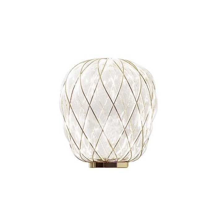 lampe de Table Pinecone cage dorée verre transparent Fontana Arte Valente Design Paola Navone 