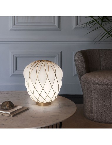 lampe de Table Pinecone cage dorée verre blanc Fontana Arte Valente Design Paola Navone 