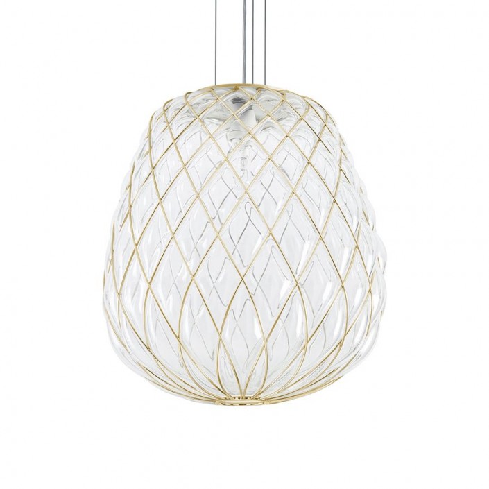 Suspension Pinecone cage dorée verre transparent Fontana Arte Valente Design Paola Navone 