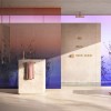 Salle de bain avec robinetterie en finition laiton pour la collection MEM de la marque Dornbracht chez Valente Design