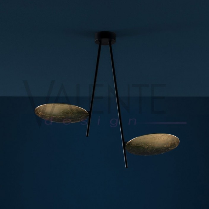 Plafonnier Lederam C2 Catellani and Smith Valente Design Disque or / tige noire / base noire