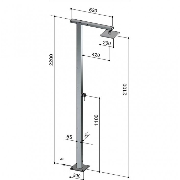 Dimension Douche extérieure Square Shower Q86.M pomme de douche 200x200 mm S07 + mitigeur Fontealta Valente Design