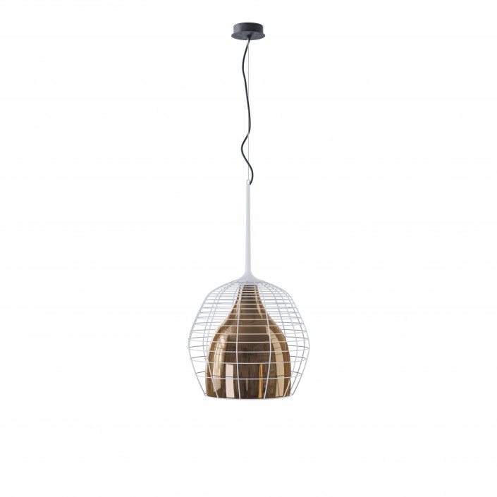 Suspension Cage Large structure blanche diffuseur bronze Diesel Living Lodes Valente Design