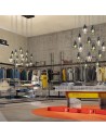 Suspension Gask transparente et vert militaire Diesel Living Lodes Valente Design mise en scène magasin Diesel