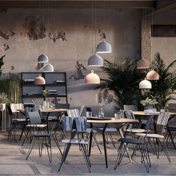 Suspension Urban Concrete Diesel Living Lodes Valente Design mise en scène restaurant