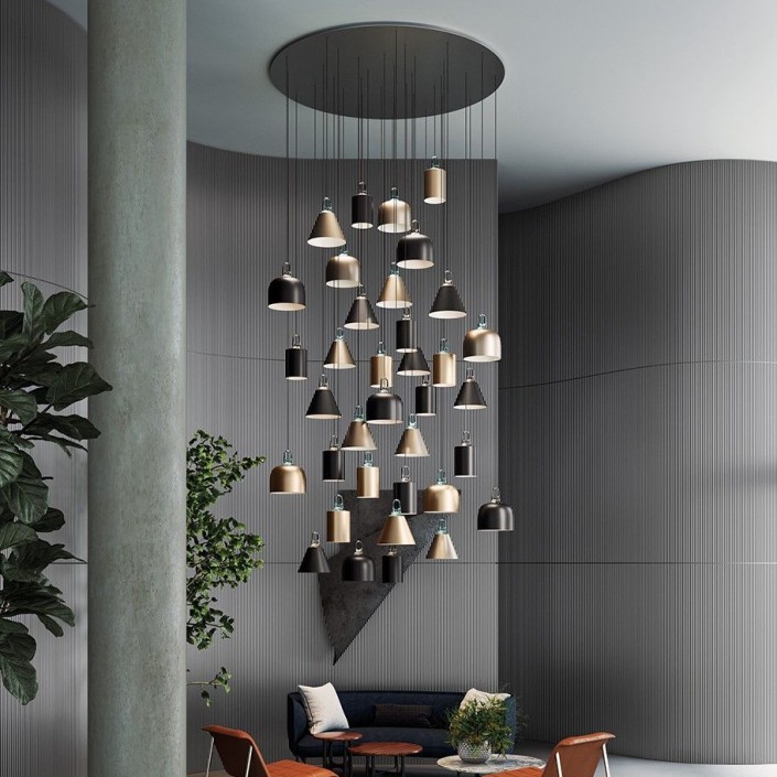 Suspension JIM noir et chamapagne composition en bouquet Lodes Valente Design