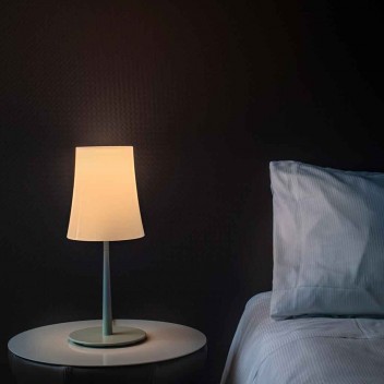 Lampe de table Birdie Easy bleu Foscarini Valente Design mise en scène chambre