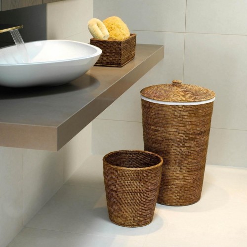 Set panier à linge et corbeille à papier rotin foncé Basket decor walther Valente Design