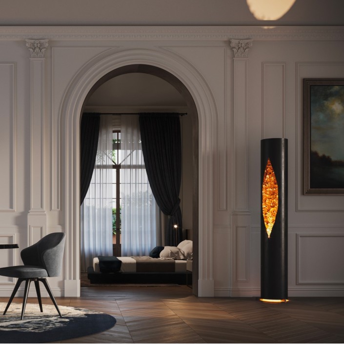 Lampadaire Colonna feuille couleur cuivre Catellani and Smith Valente Design dans salon