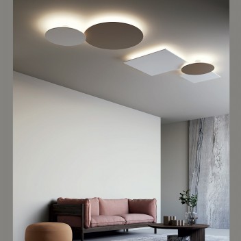 Applique  / Plafonnier Puzzle Mega Round blanc et taupe + Mega Square blanc  Studio Italia Design Valente Design