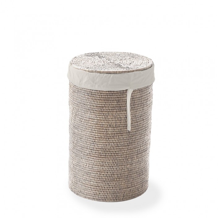 Panier à linge sale rond petit modèle avec couvercle plat Basket WB Small - Rotin beige clair - Decor Walther
