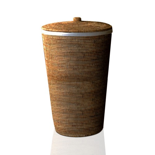 Panier à linge sale en rotin foncé avec couvercle rond- Chic et élégant. Decor Walther