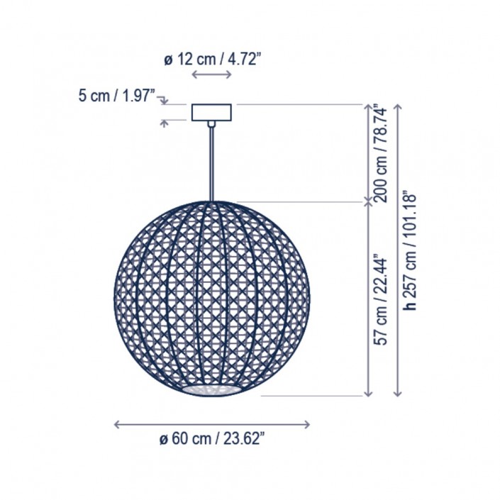 Dimension Plafonnier Nans sphere PF/60 Bover Valente Design