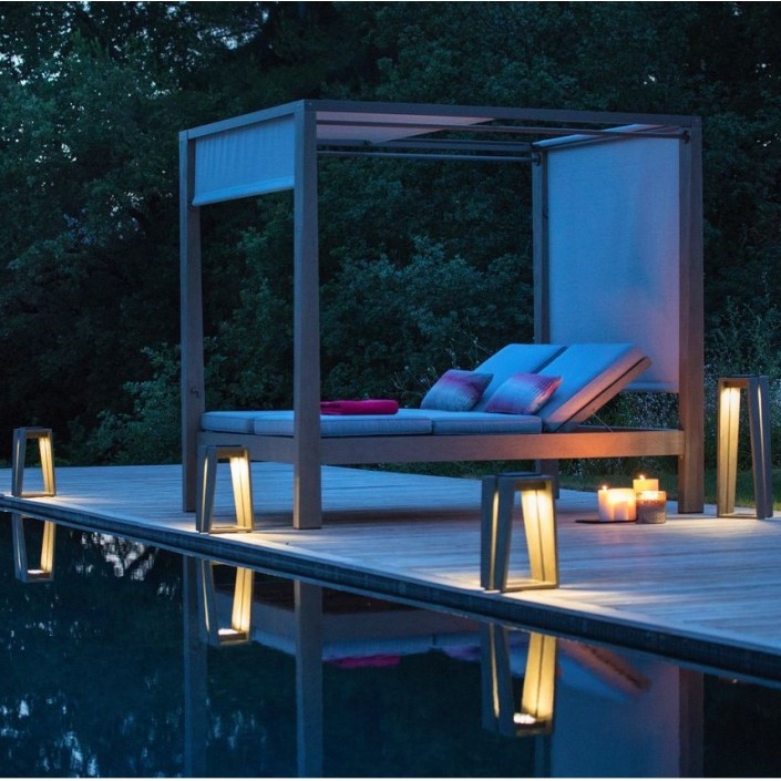 Lanternes solaire SKAAL teck 40 et 70 cm Les Jardins Valente Design