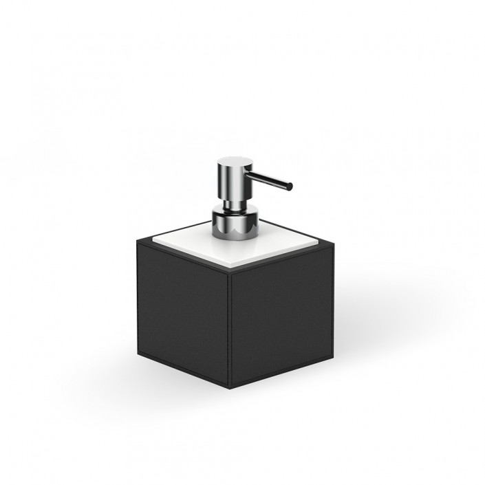 Distributeur de savon liquide Brownie SSP - cuir synthétique - chrome / noir - Decor Walther - Valentedesign.com