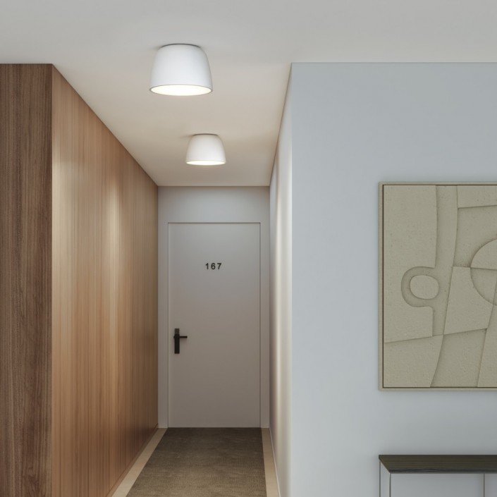 Plafonnier Taiko blanc mat Astro Lighting Valente Design dans couloir