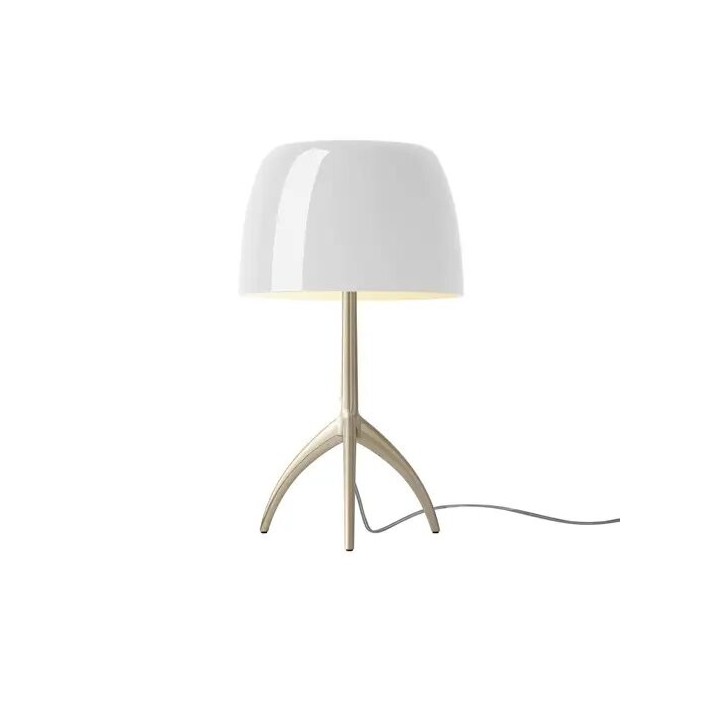 Lampe de table Lumière Grande structure champagne abat-jour blanc Foscarini Valente Design
