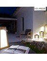 Lanterne solaire TECKINOX acier/teck Les Jardins Valente Design 3 tailles sur escalier
