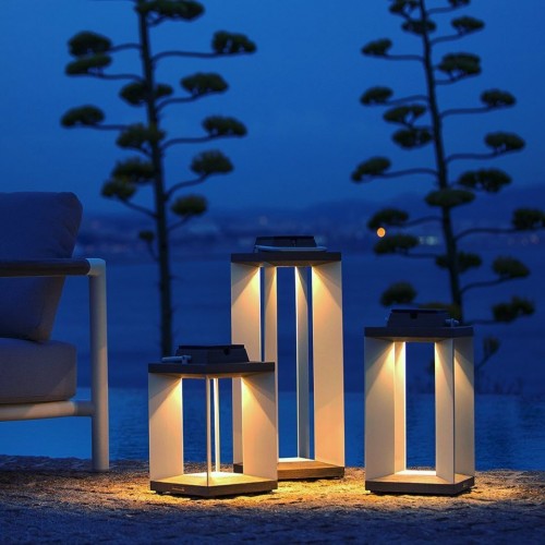 Lanterne solaire TECKINOX acier/teck Les Jardins Valente Design 3 tailles