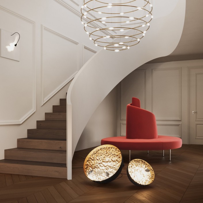 Lampes à poser Stchu-Moon 01 Ø 40 et 60 cm feuille or Catellani and Smith - Valente Design mise en scène
