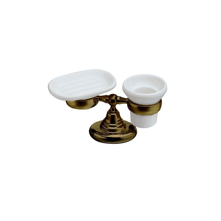 Ensemble porte savon et porte brosse à dents à poser Museo - Vieux bronze - Ondyna - Valentedesign.com