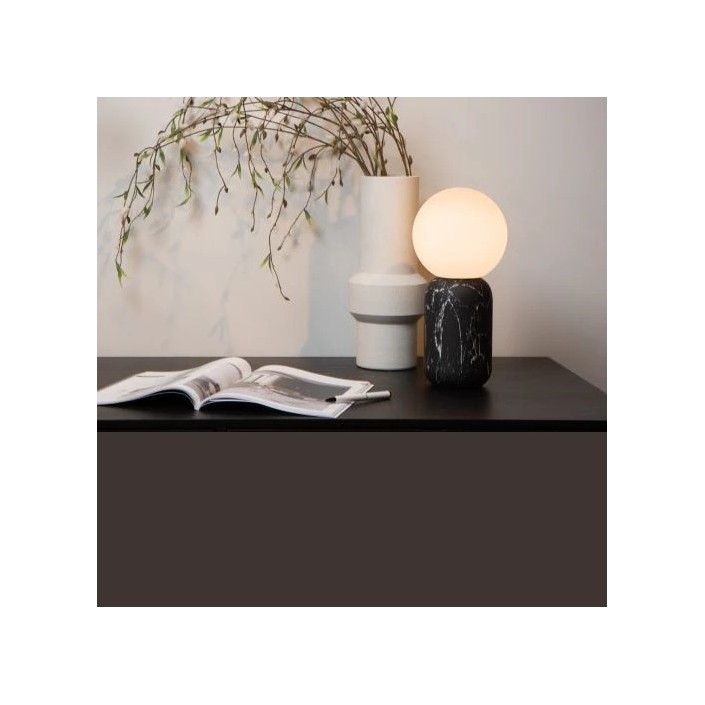 Lampe de table Marbol noir Lucide - Valente Design éclairée mise en scène