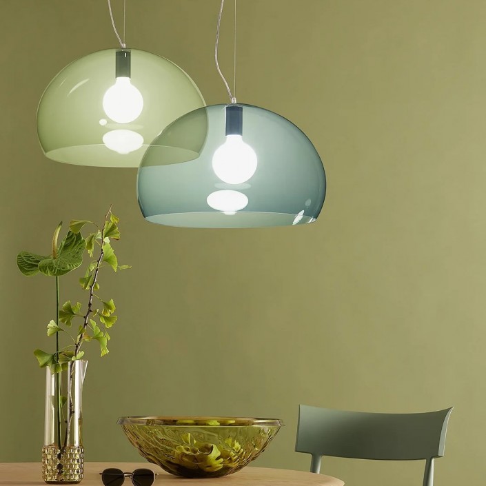 Suspensions Small FL/Y Transparent bleu nuage et vert sauge Kartell - Valente Design
