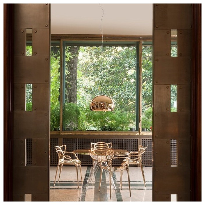 Suspension Small FL/Y Metal cuivre Kartell - Valente Design - mise en scène salle à manger