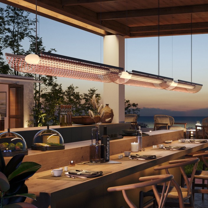 Suspension Nans Balis S/140 Outdoor rouge Bover  - Valente Design mise en scène restaurant