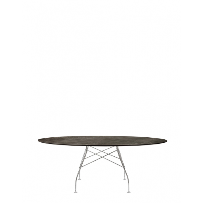 Table Glossy Marble Oval structure chrome - plateau bronze ancien - Kartell Valente Design