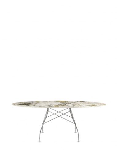 Table Glossy Marble Oval structure chrome - plateau symphonie - Kartell Valente Design