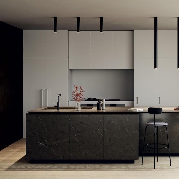 Plafonnier A-Tube small noir - Lodes studio Italia Design - Valente Design - dans cuisine