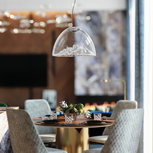 Suspension Montain View cristal/chrome Axolight - Valente Design - dans restaurant