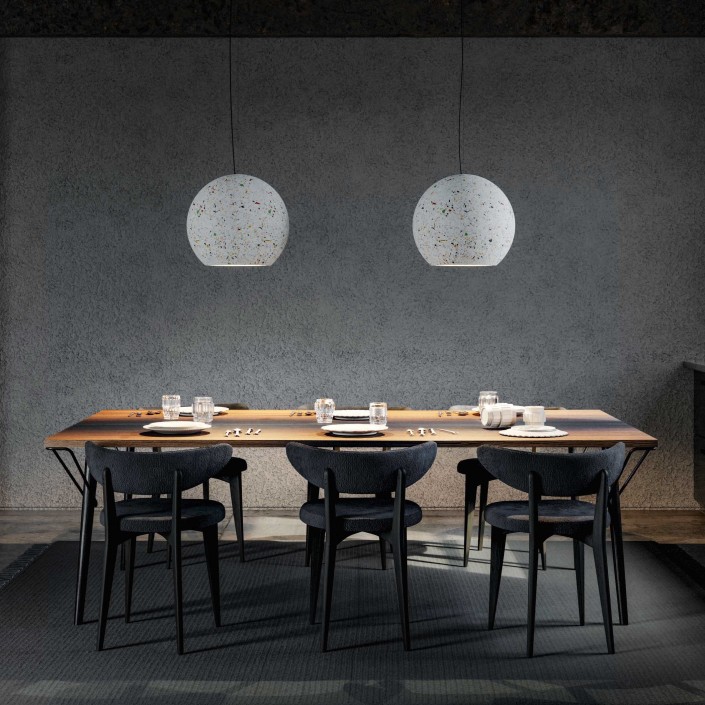 Suspensions Reglobe Diesel - Valente Design - éclairées au dessus de table salle à manger
