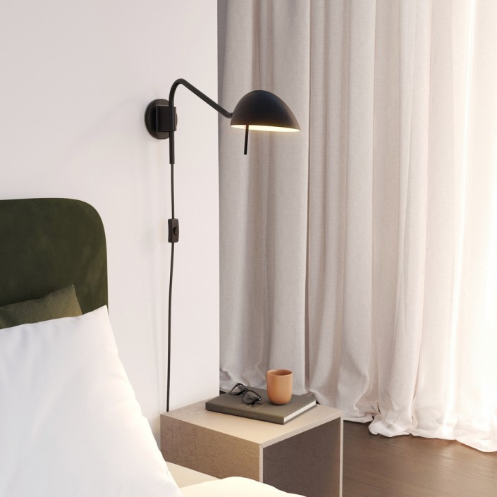 Applique Serge Plug-In noir mat Astro Lighting - Valente Design - éclairée en tête de lit