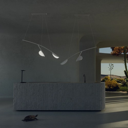 Suspension Almendra S2 Y Short blanc cassé Flos Valente Design mise en scène salon