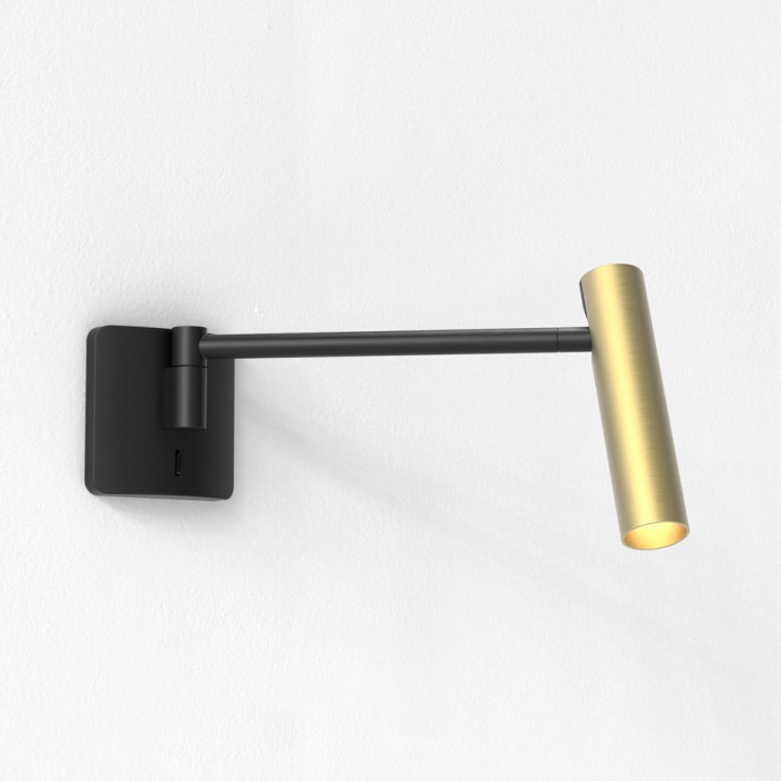Applique Leda Swing Arm - structure noir mat / abat-jour or mat - Astro Lighting - Valente Design