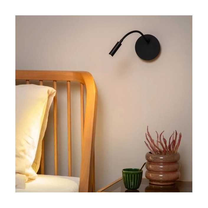 Applique liseuse JOLIJN avec flexible sans fil rechargeable noir - Lucide - Valente Design - en tête de lit