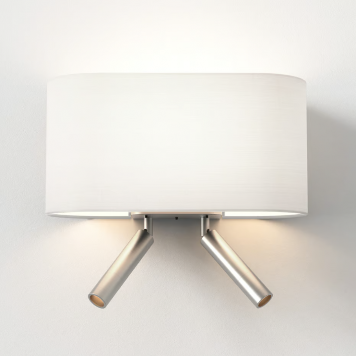 Applique murale Venn Reader Twin - Astro Lighting - base nickel mat - abat-jour Blanc