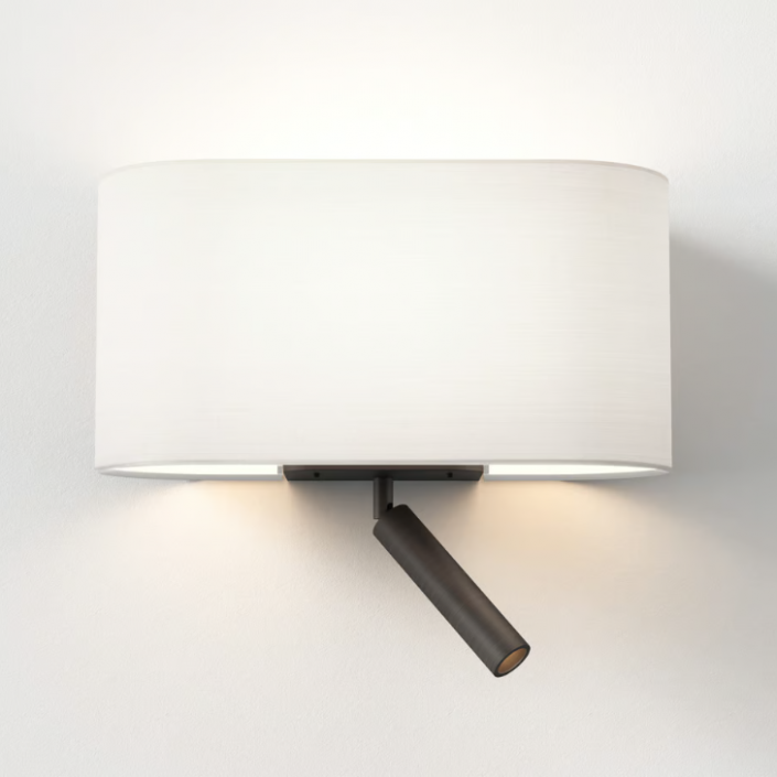 Applique murale Venn Reader - Astro Lighting - éclairé - base bronze - abat jour tissu blanc